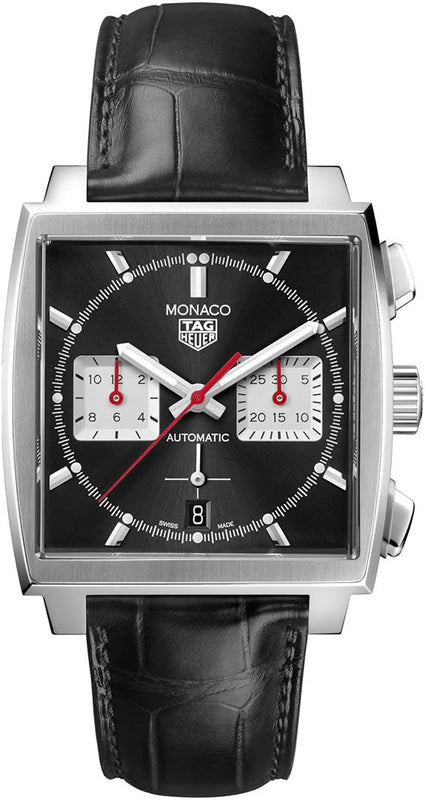 Tag Heuer Monaco Automatic Chronograph Black Dial Black Leather Strap Watch for Men - CBL2113.FC6177 Authentic Buy Shop Now