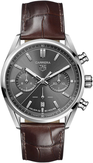 Tag Heuer Carrera Chronograph Grey Dial Brown Leather Strap Watch for Men - CBN2012.FC6483 Authentic Buy Shop Now