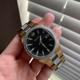 Bulova Crystal Black Dial Two Tone Steel Strap Watch for Men - 98B235 Authentic Buy Shop Now