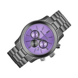 Michael Kors Runway Chronograph Purple Dial Black Steel Strap Watch For Women - MK5954 Authentic Buy Shop Now