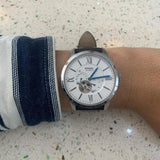 Fossil Townsman Automatic Chronograph White Dial Blue Leather Strap Watch for Men - ME3167 Authentic Buy Shop Now