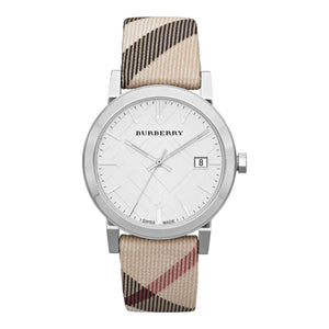 Burberry The City Nova Silver Dial White Leather Strap Watch for Women - BU9022 Authentic Buy Shop Now