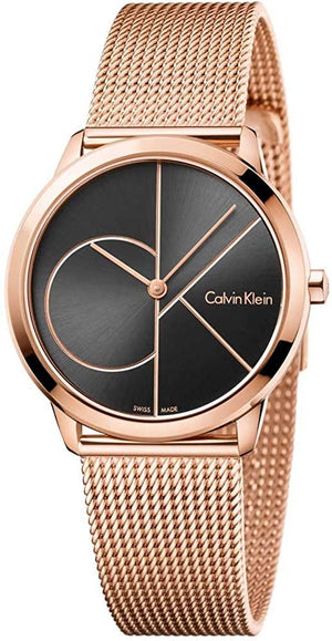 Calvin Klein Minimal Black Dial Rose Gold Mesh Bracelet Watch for Men - K3M22621 Authentic Buy Shop Now