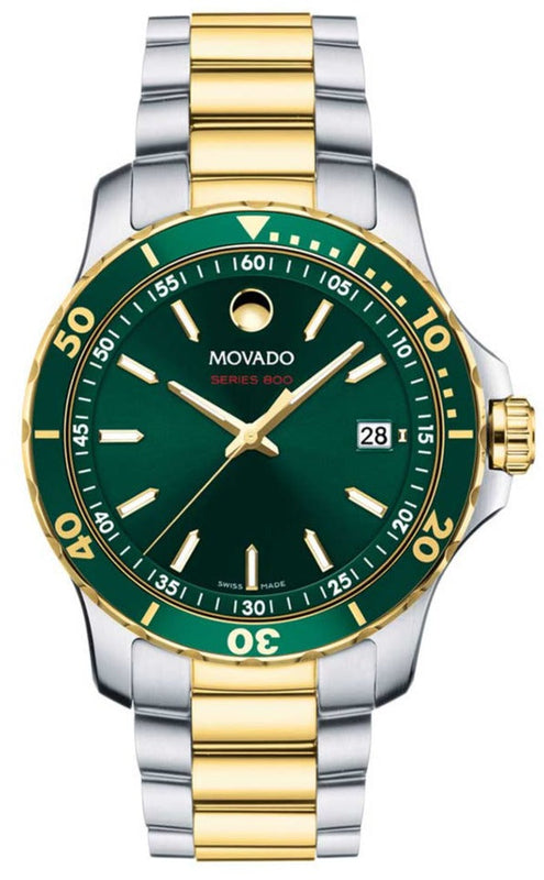 Movado Series 800 Green Dial Two Tone Steel Strap Watch for Men - 2600147 Authentic Buy Shop Now
