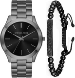Michael Kors Slim Runway Quartz Black Dial Grey Steel Strap Watch For Men - MK1044 Authentic Buy Shop Now