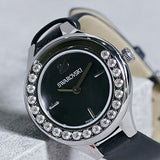 Swarovski Lovely Crystals Mother of Pearl Black Dial Black Leather Strap Watch for Women - 5242898 Authentic Buy Shop Now