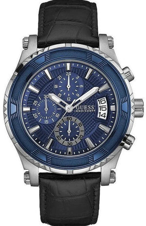 Guess Pinnacle Chronograph Quartz Blue Dial Black Leather Strap Watch For Men - W0673G4 Authentic Buy Shop Now