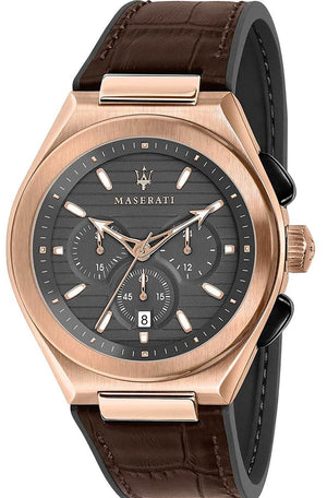 Maserati Triconic Chronograph Grey Dial Brown Leather Strap Watch For Men - R8871639003 Authentic Buy Shop Now