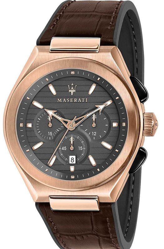 Maserati Triconic Chronograph Grey Dial Brown Leather Strap Watch For Men - R8871639003 Authentic Buy Shop Now