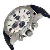 Fossil Nate Chronograph White Dial Blue Leather Strap Watch for Men - JR1480 Authentic Buy Shop Now