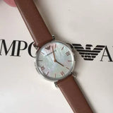 Emporio Armani Gianni T-Bar White Dial Brown Leather Strap Watch for Women - AR1988 Authentic Buy Shop Now