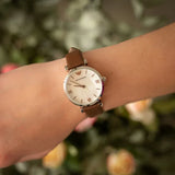 Emporio Armani Gianni T-Bar White Dial Brown Leather Strap Watch for Women - AR1988 Authentic Buy Shop Now
