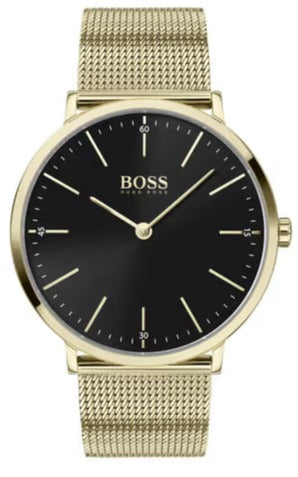 Hugo Boss Horizon Quartz Black Dial Gold Mesh Bracelet Watch For Men - HB1513735 Authentic Buy Shop Now