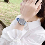 Guess Confetti Crystal Silver Dial Blue Rubber Strap Watch For Women - W1098L3 Authentic Buy Shop Now