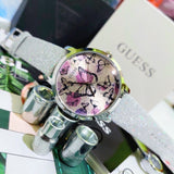 Guess Sparkle Butterfly White Dial Silver Leather Strap Watch For Women - GW0008L1 Authentic Buy Shop Now