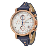 Fossil Original Boyfriend Chronograph White Dial Navy Blue Leather Strap Watch for Women - ES3838 Authentic Buy Shop Now