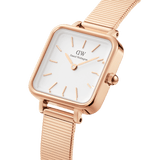Daniel Wellington Quadro Studio White Dial Rose Gold Mesh Strap Watch For Women - DW00100517 Authentic Buy Shop Now