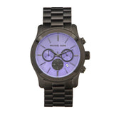 Michael Kors Runway Chronograph Purple Dial Black Steel Strap Watch For Women - MK5954 Authentic Buy Shop Now