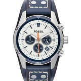 Fossil Coachman Chronograph White Dial Blue Leather Strap Watch for Men - CH3051 Authentic Buy Shop Now