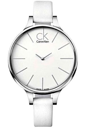 Calvin Klein Equal White Dial White Leather Strap Watch for Women - K3E231L6 Authentic Buy Shop Now