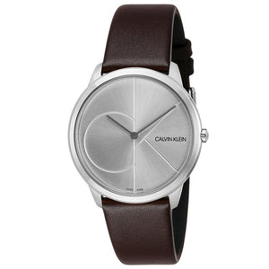 Calvin Klein Minimal Silver Dial Brown Leather Strap Watch for Men - K3M211G6 Authentic Buy Shop Now