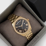Guess Luna Diamonds Black Dial Gold Steel Strap Watch for Women - GW0307L2 Authentic Buy Shop Now