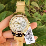 Guess Limelight Quartz Silver Dial Golden Leather Strap Watch For Women - W0775L2 Authentic Buy Shop Now