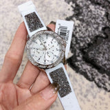 Guess Swirl Quartz Silver Dial White Silicone Strap Watch for Women - W1096L1 Authentic Buy Shop Now