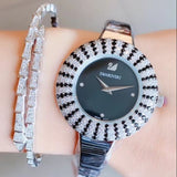 Swarovski Crystal Rose Black Dial Silver Steel Strap Watch for Women - 5484076 Authentic Buy Shop Now