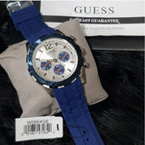 Guess Caliber Chronograph White Dial Blue Rubber Strap Watch for Men - W0864G6 Authentic Buy Shop Now