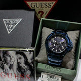 Guess Rigor Multifunction Black Dial Blue Steel Strap Watch for Men - W0218G4 Authentic Buy Shop Now