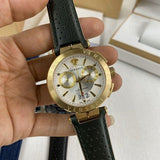 Versace Aion Chronograph White Dial Green Leather Strap Watch for Men - VBR020017 Authentic Buy Shop Now