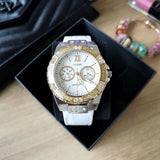 Guess Limelight Quartz Silver Dial White Leather Strap Watch For Women - W0775l8 Authentic Buy Shop Now