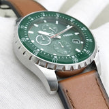 Fossil Dillinger Luggage Chronograph Green Dial Brown Leather Strap Watch for Men - FS5734 Authentic Buy Shop Now