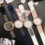 Guess Swirl Quartz Silver Dial White Silicone Strap Watch for Women - W1096L1 Authentic Buy Shop Now