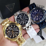 Guess Surge Chronograph Black Dial Silver Steel Strap Watch for Men - W1258G1 Authentic Buy Shop Now