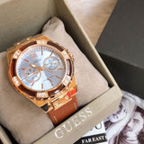 Guess Limelight Quartz White Dial Brown Leather Strap Watch For Women - W0775L7 Authentic Buy Shop Now