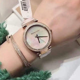Michael Kors Parker Mother of Pearl Pink Dial Two Tone Steel Strap Watch for Women - MK6492 Authentic Buy Shop Now