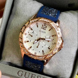 Guess Swirl Analog Quartz White Dial Blue Rubber Strap Watch for Women - W1096L4 Authentic Buy Shop Now