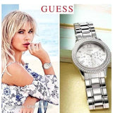 Guess Bedazzle Diamonds Silver Dial Silver Steel Strap Watch For Women - W1097L1 Authentic Buy Shop Now