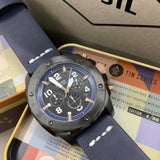 Fossil Modern Machine Chronograph Black Dial Blue Leather Strap Watch for Men - FS5066 Authentic Buy Shop Now