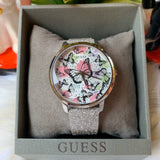Guess Sparkle Butterfly White Dial Silver Leather Strap Watch For Women - GW0008L1 Authentic Buy Shop Now