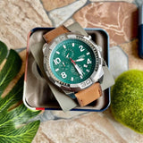 Fossil Dillinger Luggage Chronograph Green Dial Brown Leather Strap Watch for Men - FS5734 Authentic Buy Shop Now