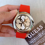 Guess G-Twist Silver Dial Red Rubber Strap Watch for Women - W0911L9 Authentic Buy Shop Now