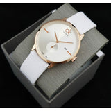 Calvin Klein Accent Silver Dial White Leather Strap Watch for Women - K2Y216K6 Authentic Buy Shop Now