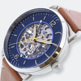 Fossil Commuter Automatic Skeleton Blue Dial Brown Leather Strap Watch for Men - ME3159 Authentic Buy Shop Now