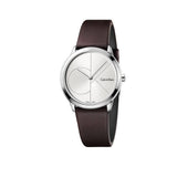 Calvin Klein Minimal Silver Dial Brown Leather Strap Watch for Men - K3M221G6 Authentic Buy Shop Now