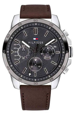 Tommy Hilfiger Decker Grey Dial Brown Leather Strap Watch for Men - 1791562 Authentic Buy Shop Now