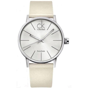 Calvin Klein Post Minimal Silver Dial White Leather Strap Watch for Men - K7621126 Authentic Buy Shop Now