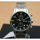 Hugo Boss Aeroliner Chronograph Quartz Black Dial Silver Steel Strap Watch For Men - HB1512446 Authentic Buy Shop Now